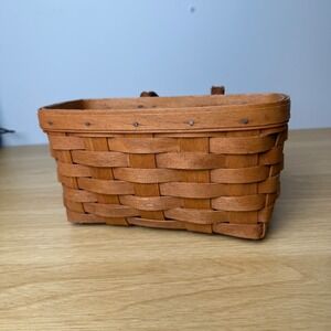 Vintage Longaberger Woven Wall Basket 1990 Brown Leather Loop Hanging Decor